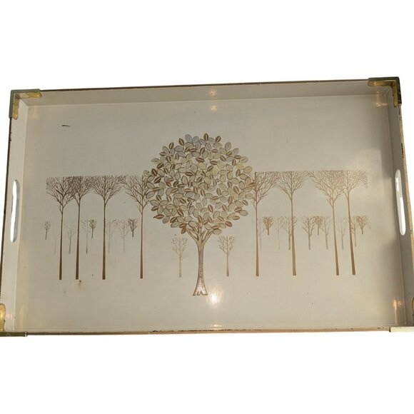 Vintage Otagiri Lacquered Wood Tray With Tree Design - Golden Mist Collection - Picture 1 of 10